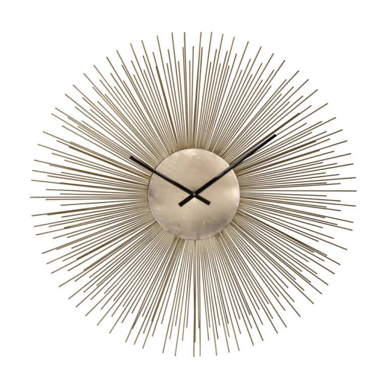 Stilvolle goldene Uhr mit strahlendem Design für moderne Innenräume.