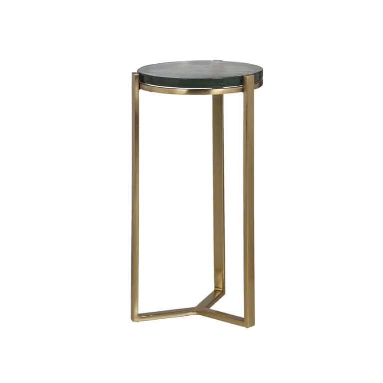 Beistelltisch „ Aubrey “ mit goldenem Gestell und Marmorplatte.