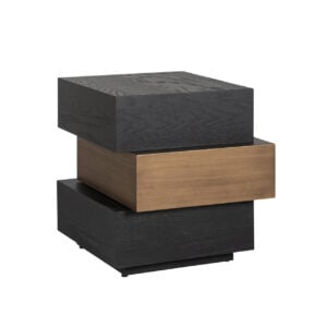 Moderne bijzettafel Cambon met zwart en bruin houtdesign.