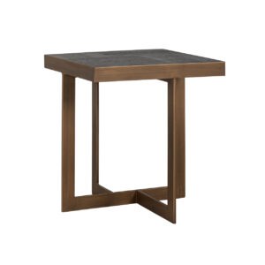 Table d'appoint moderne Cambon plateau et structure en bois foncé.