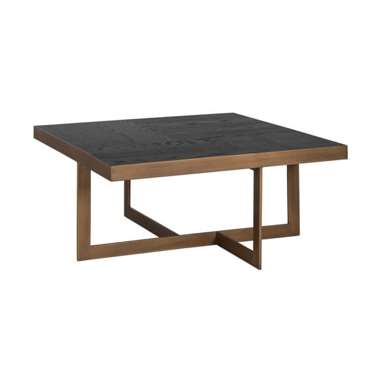 Moderne salontafel Cambon met donker tafelblad en houten frame.