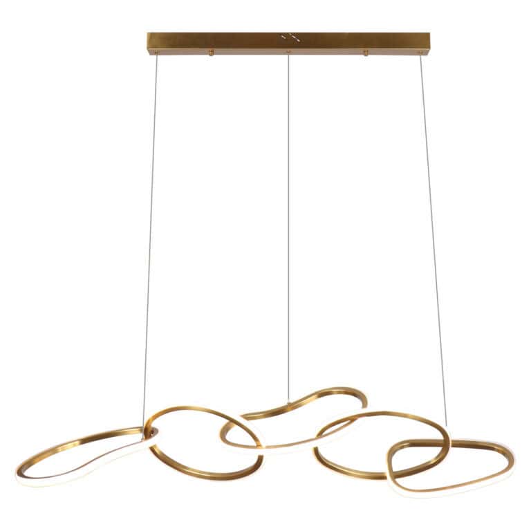 Moderne hanglamp Flyn in brushed goud met cirkelvormige design.
