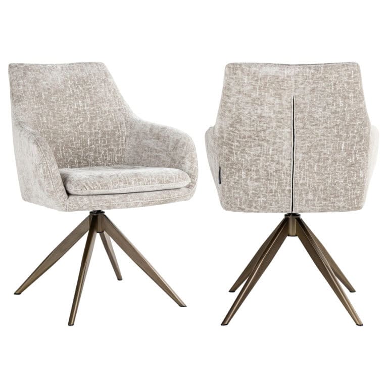 Lisonne pearl island eetkamerstoel met draaibaar ontwerp en beige bekleding.
