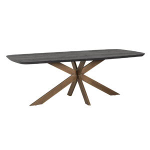 Table à dîner Cambon plateau en bois foncé et piètement original.