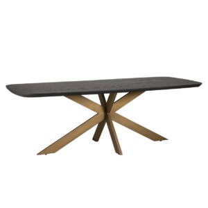 Table à dîner Cambon plateau en bois foncé et piètement original.