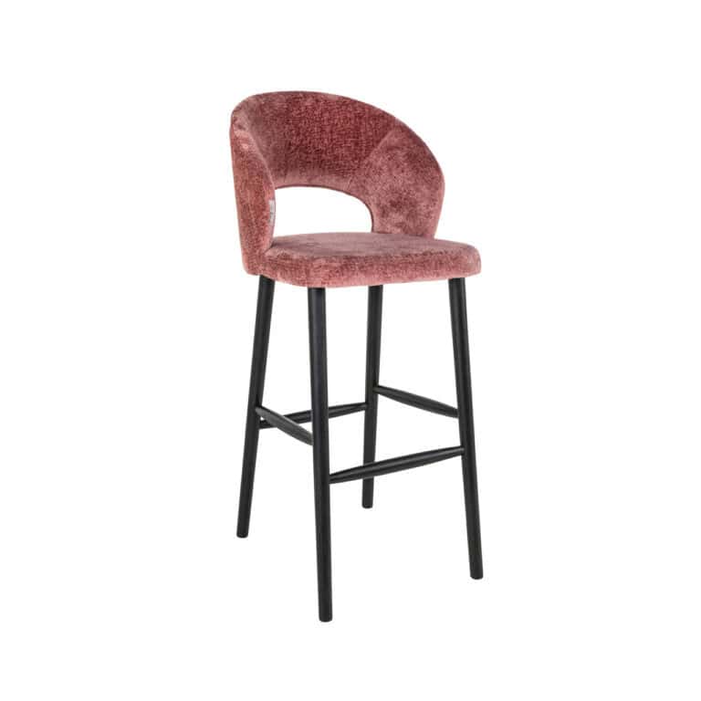 Savoy modern bar stool Savoy pink upholstery and black legs.