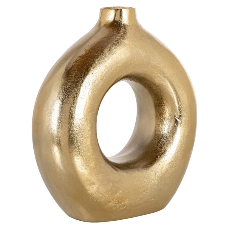 Goldene Ziervase mit runder Öffnung zur Innendekoration.