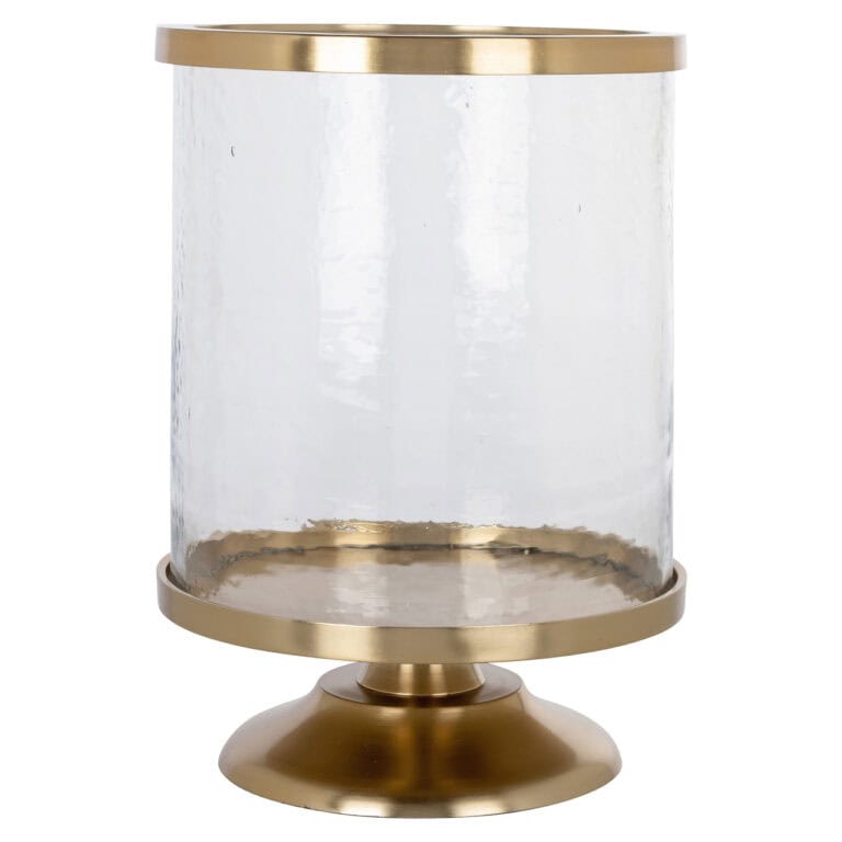 Elegante „ windlicht  “Jaysin mit goldfarbenem Rand und Glasgehäuse.