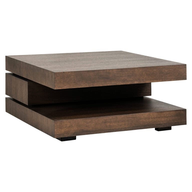 Rijke houten salontafel Oakura in bruin, 90x90 cm, modern design.