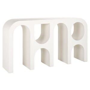 Moderne witte console met unieke boogvormige details.