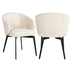 Amphara dining chair in white chenille with black legs.