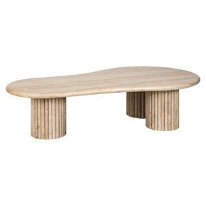 Table de salon  s modernes de couleur beigeLa Cantera , de forme arrondie et dotées de pieds cylindriques.