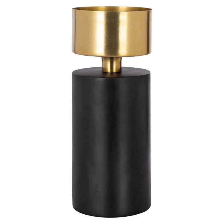 Moderne kandelaar met zwart en goud afwerking voor interieur.