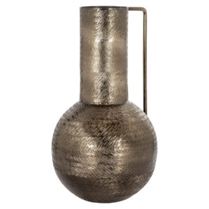 Vase décoratif de couleur fumée avec une finition métallisée, au design moderne.
