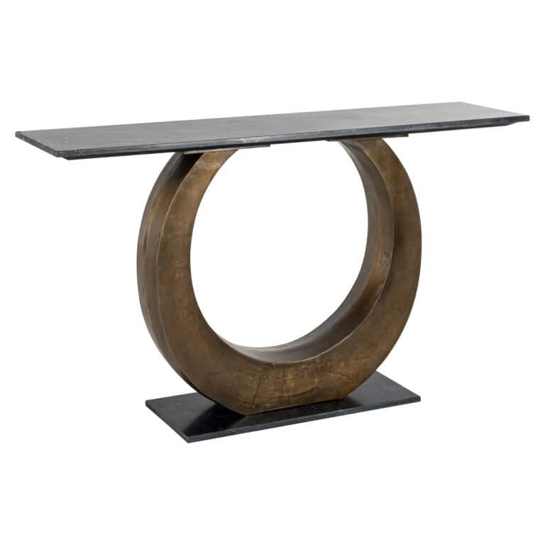 Moderne console Luna met gouden cirkel en zwart blad.