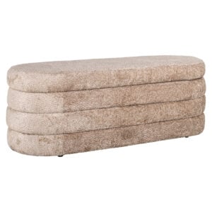 Camille sheep-print ottoman in natural color, soft fabric finish, modern design.