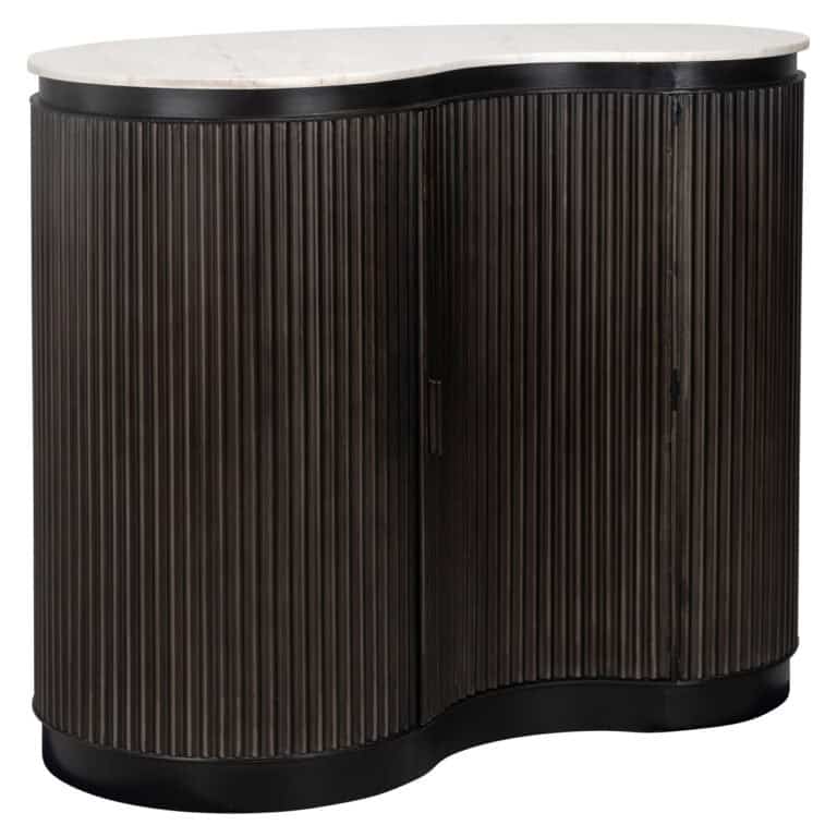 Elegant bar with a dark brown finish and a marble countertop.