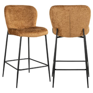 Darby cognac-colored bar stool with black metal legs.