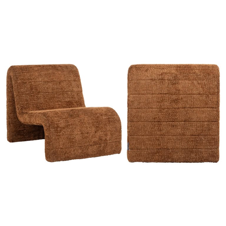 Lounge stoel Kelly in warm cinnamon kleur, modern design en comfortabele zitting.