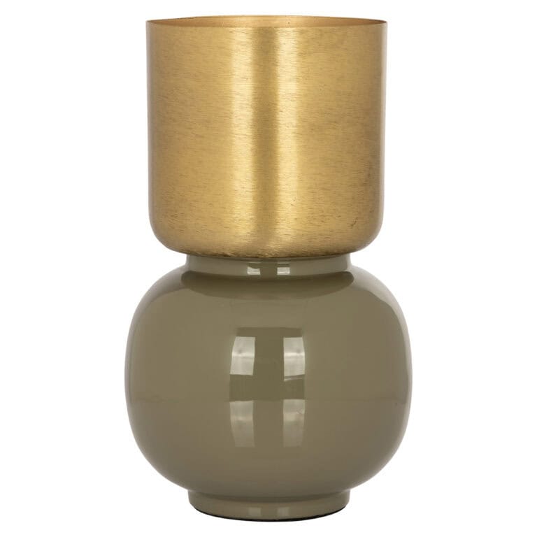 Elegante Vase mit goldfarbenem Oberteil und grauem Unterteil.