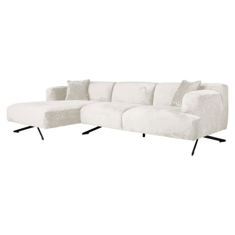 Luxe crème fusion 3-zitsbank met lounge links, modern design.