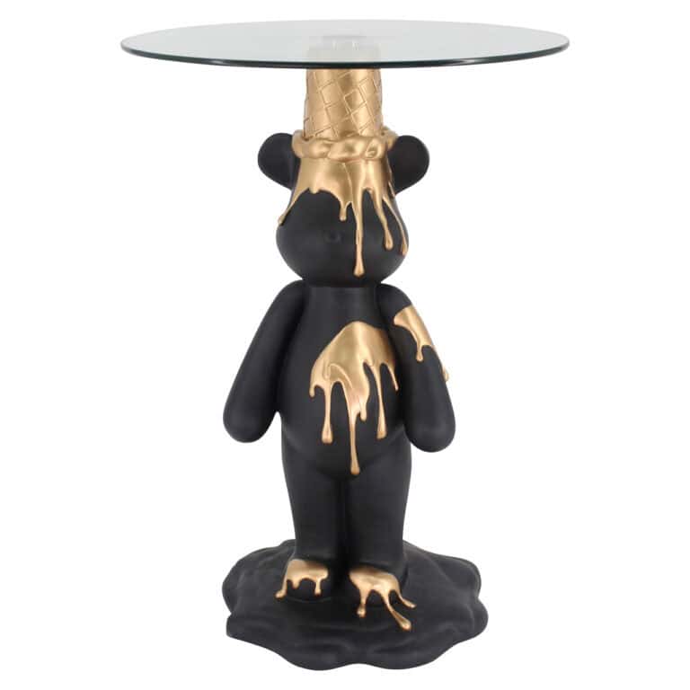 Unique side table with a polar bear design in black and gold.