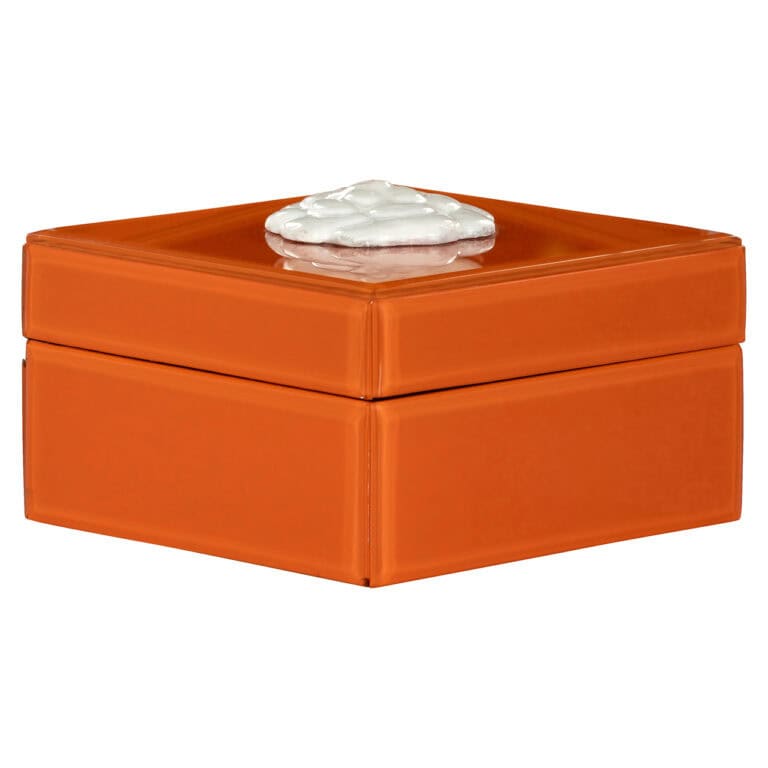 Lunia oranje opbergdoos met witte dekselknop voor organisatie.