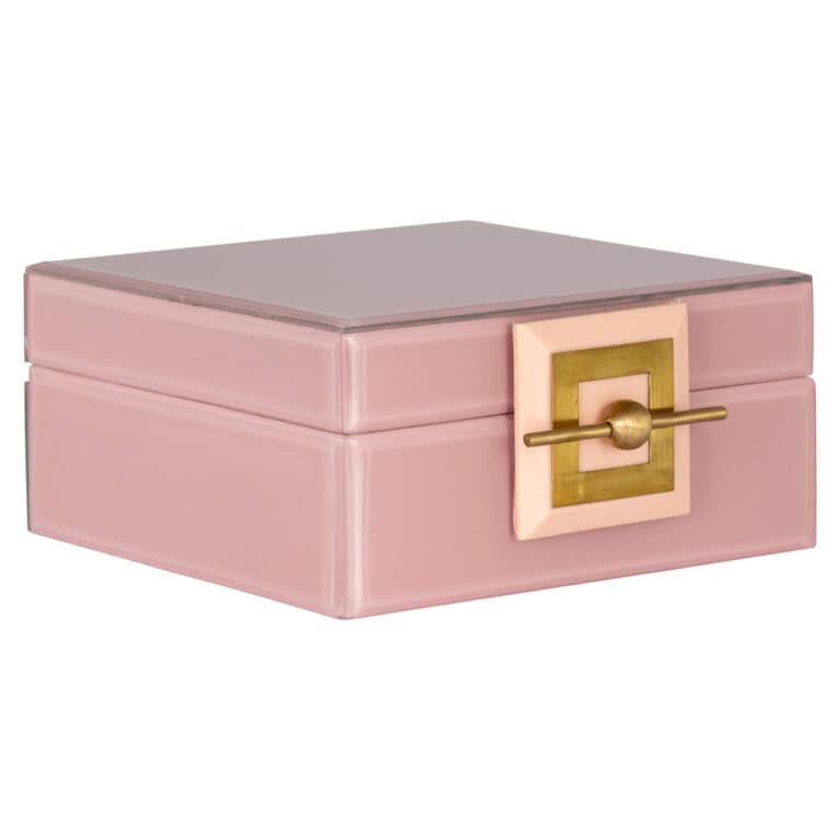 Pink Bodine storage box Bodine a gold-colored clasp.