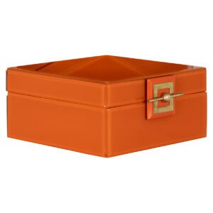 Grote oranje opbergdoos Bodine met slot voor opbergen.