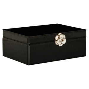 Large black storage box with a flower bud design for stylish storage.