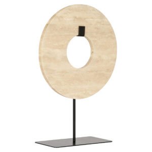 Manou beige decoratief object op zwart metalen standaard.