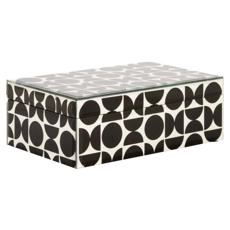 Opbergdoos Vivian zwart groot met geometrisch patroon voor interieur.