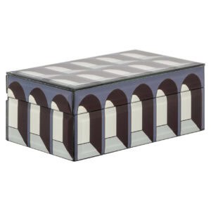 Kleine zwarte opbergdoos met decoratief design voor opbergruimte.