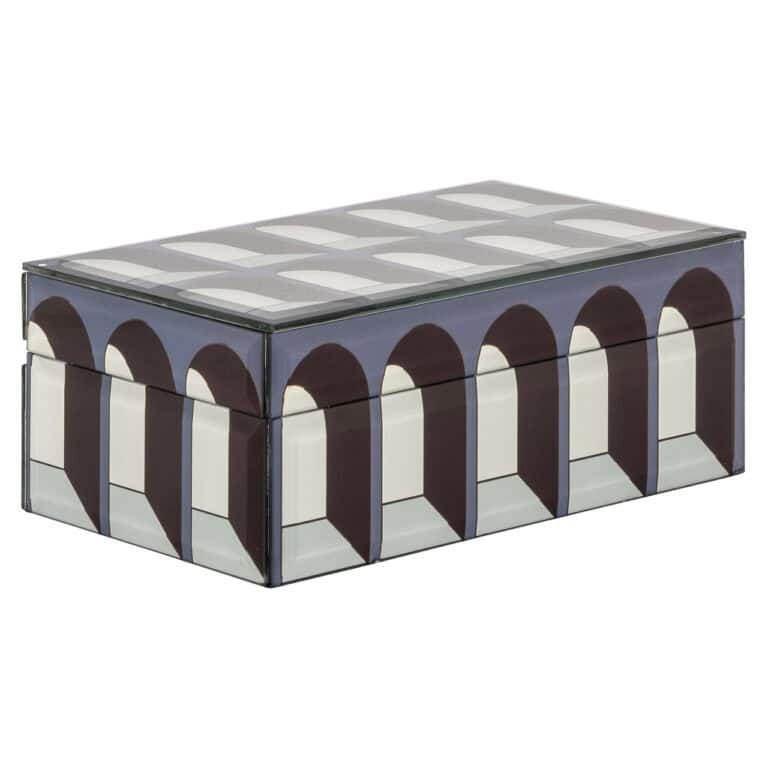 Kleine zwarte opbergdoos met decoratief design voor opbergruimte.
