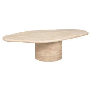 Fictus , a modern beige coffee table with a round base for the living room.