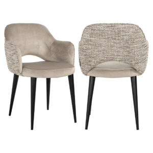 Giovanna , a trendy dining chair with velvet upholstery and black legs.
