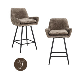 Set van 2 Niagara Stone counterstoelen met gestoffeerde zitting en zwart metalen frame.