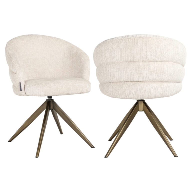 Moderne Niagara beige swivel eetkamerstoel met houten pootjes.