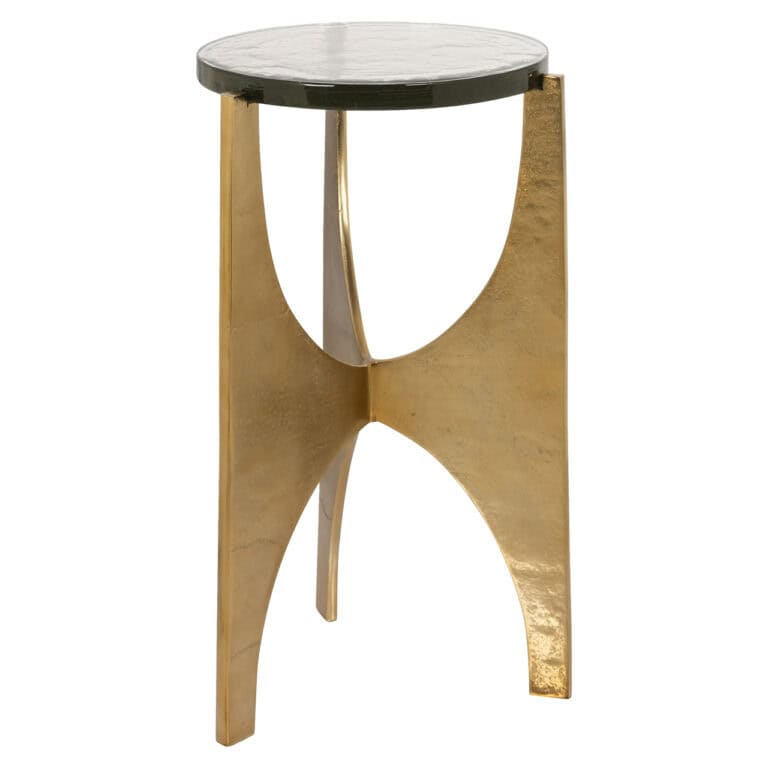 Élégante table d'appoint avec un piètement doré et un plateau en marbre.