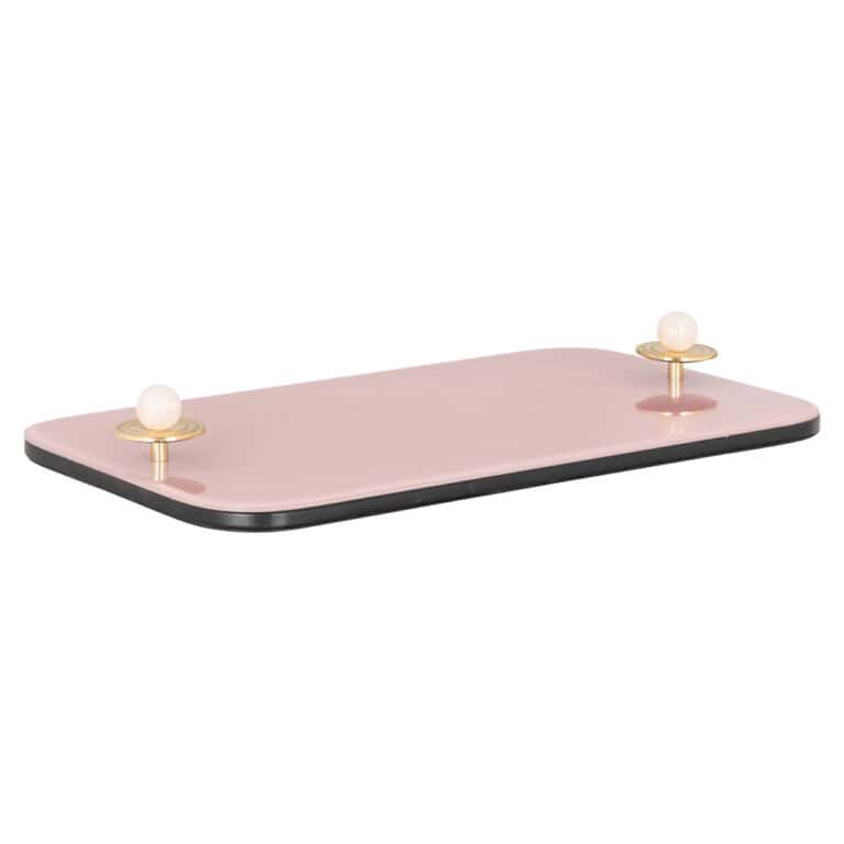 Roze dienblad Jalien met gouden en parel decoraties.
