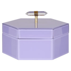 Grote paarse opbergdoos Jutta met gouden handvat en decoratief deksel.
