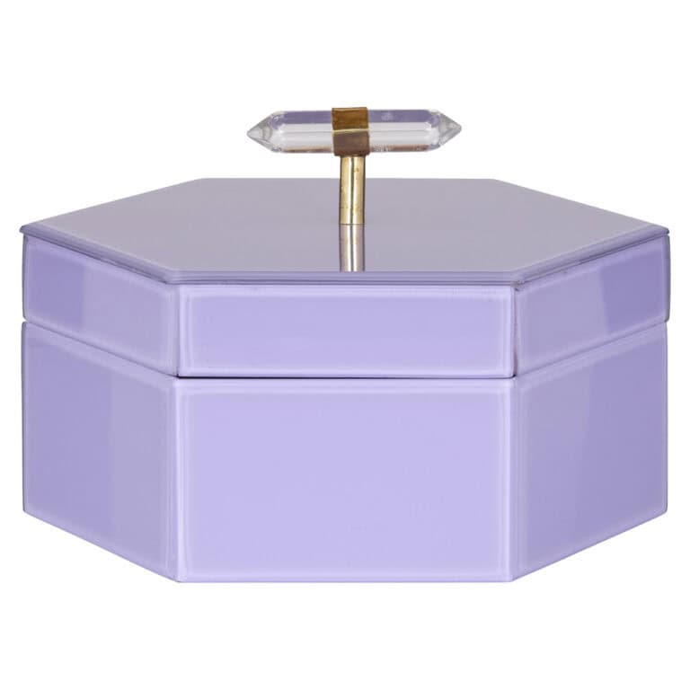 Grote paarse opbergdoos Jutta met gouden handvat en decoratief kristal.