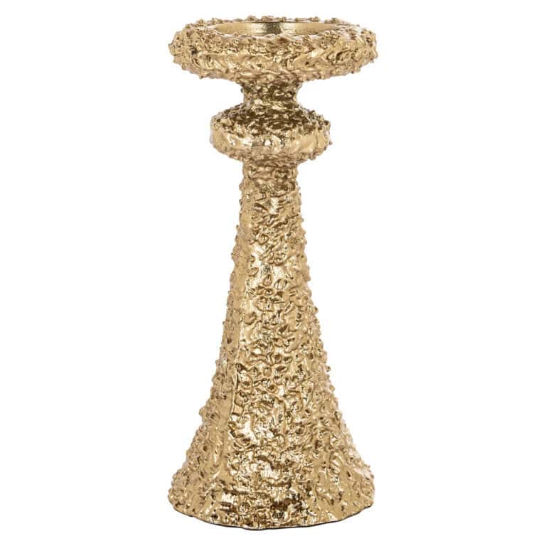 Bougeoirs s dorés à la texture brute unique, pour une décoration d'intérieur élégante.