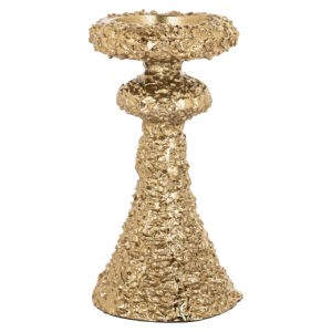 Bougeoirs e doré à la texture brute, idéal pour un intérieur élégant.