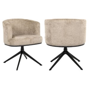 Moderne draaistoel met beige bekleding en zwarte onderstel.