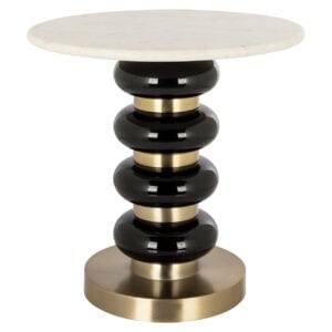 Moderne bijzettafel met zwart en goud afwerking, marmeren blad.