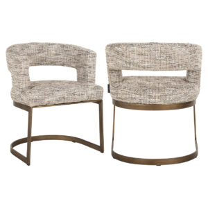 Chaise de salle à manger moderne « Ellis », avec revêtement en tissu naturel et structure métallique.