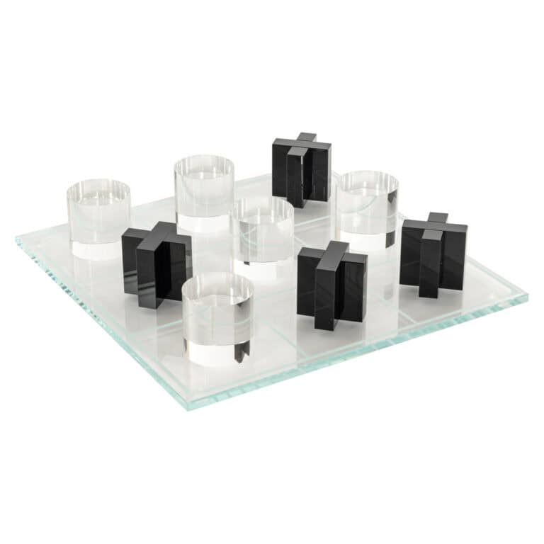 Jeu décoratif moderne « Zala » noir et transparent sur fond en verre.