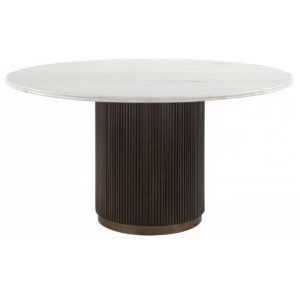 Mayfield Dining Table, 140Ø, with a round white top and black base.