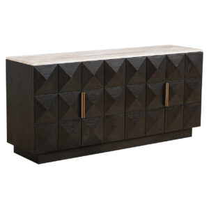 Elegantes „ Anrichte  “Claremont mit geometrischem Muster und goldfarbenen Griffen.